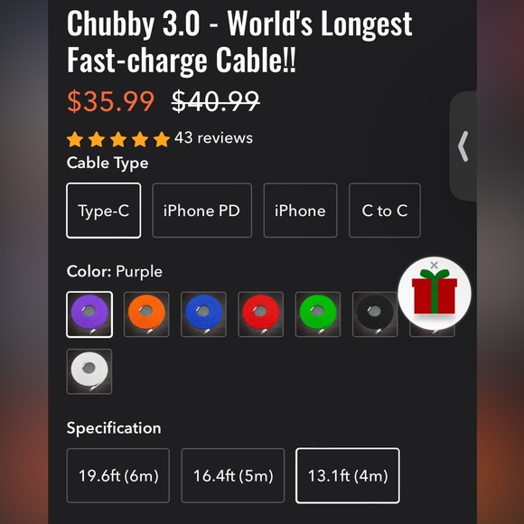 New Chubby Cable 3.0 Matte Cobalt Blue Fast Charging Type C 13.1 FT Ret $40! - Picture 6 of 6